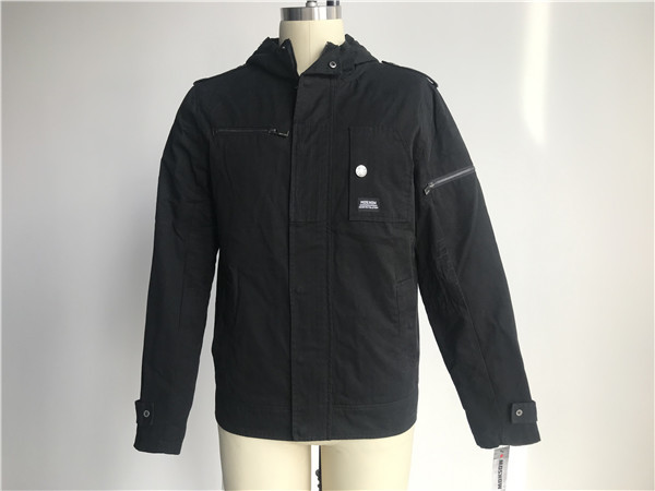 China Male Military Cotton Woven Fabric Jacket Black Color With Hood TW58969 wholesale