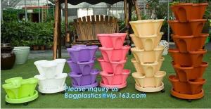China PP Plastic materials hydroponic vertical tower stackable plastic garden pots,vertical tower farming use stacking planter wholesale