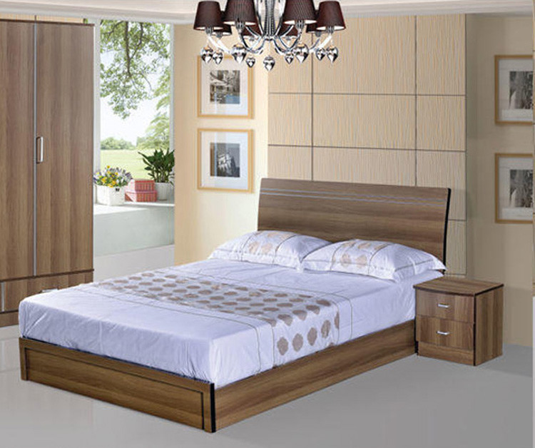 China Cheap style rent Apartment home furniture melamine plate bed 1.2m- 1.5m-1.8 m light walnut color wholesale