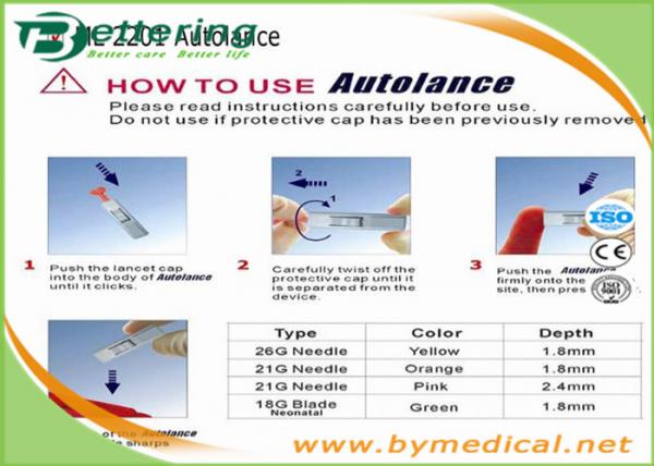 Disposable Safety Automatic Blood Lancet/ Needle , Blood Glucose Lancets Auto Button Type