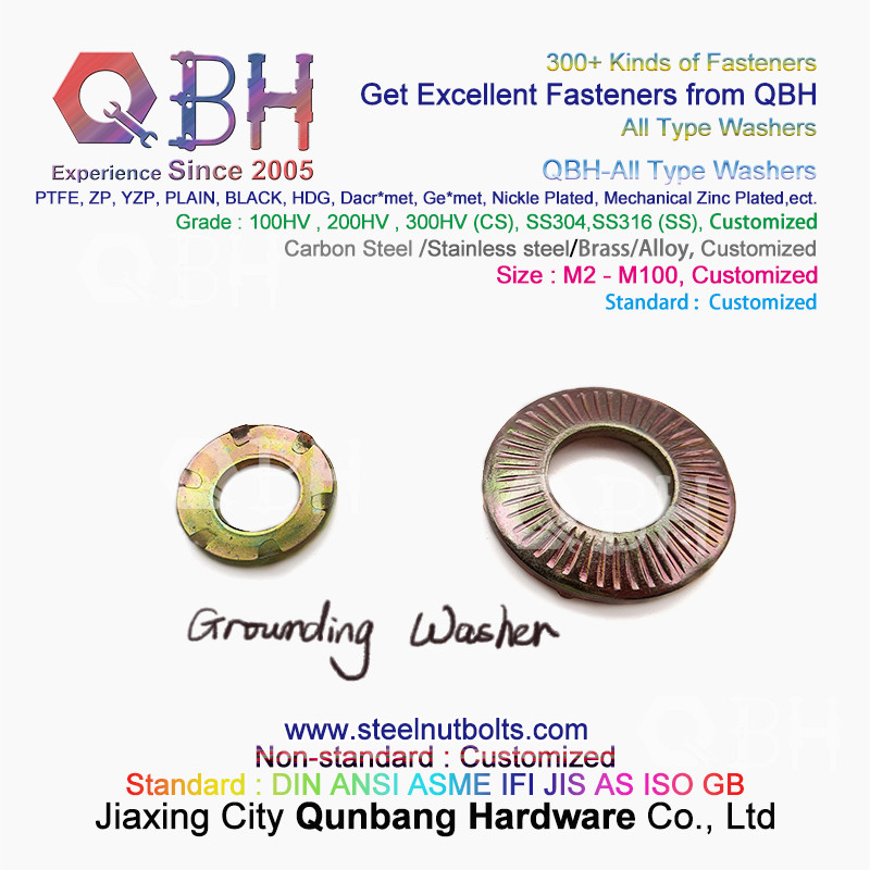 QBH DIN127 F959 DIN434 DIN436 NFE25-511 Spring Taper Grounding Serrated Double Fold Self Lock Locking Washers