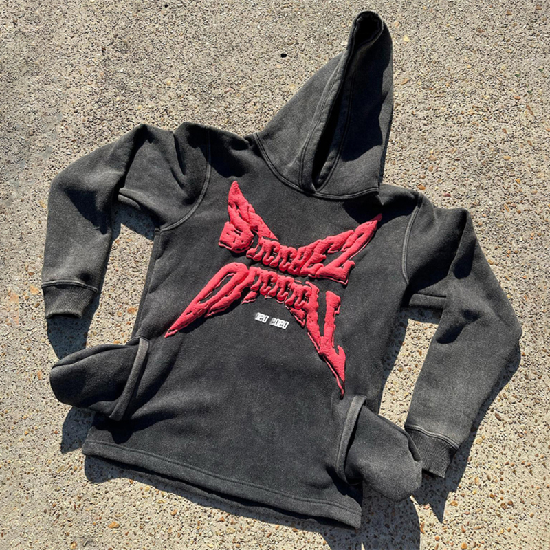 Custom Logo Puff Print Hoodies 100% Cotton Heavyweight Oversized Hoodie No Strings