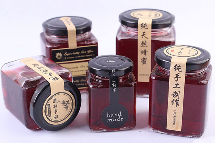 Fancy Square Glass Honey Jars , Glass Canning Jars SGS Certification