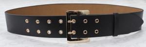 China Gold Eyelets Wide Ladies Leather Belts With Double Pins Buckle / Pointed Belt Tip wholesale