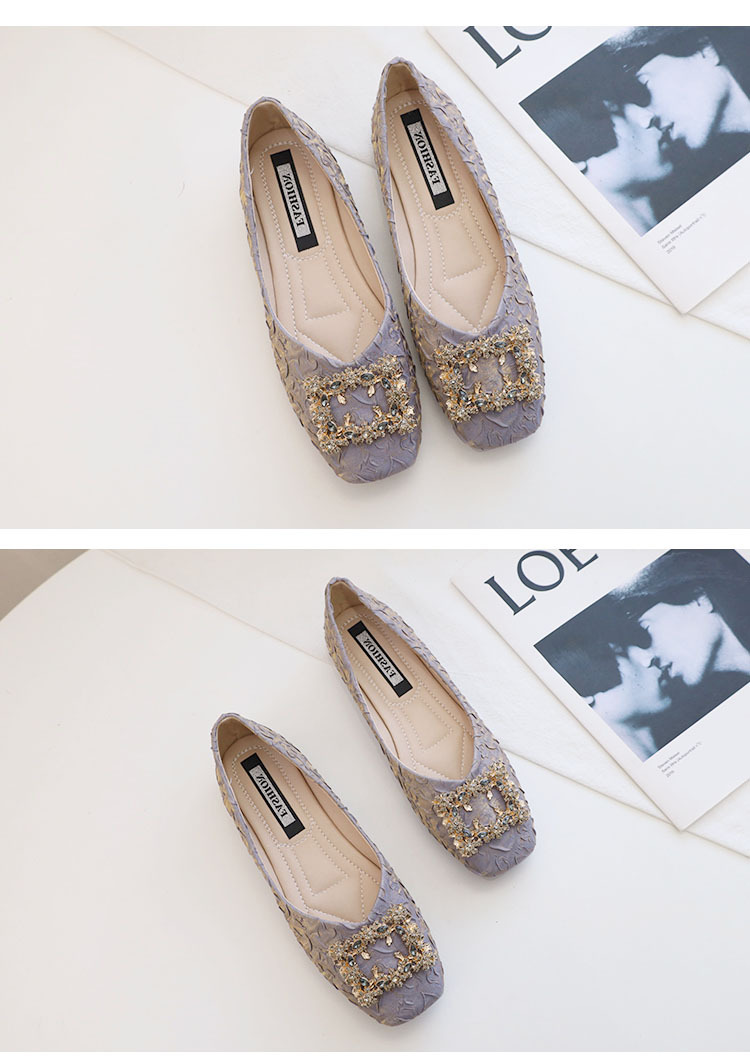 Fairy Style Soft Soled Square Buckle Shoes Spring And Autumn Flat Bottomed