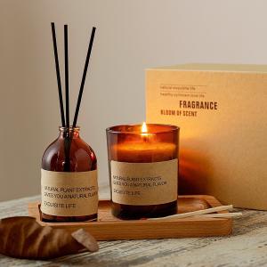 China Private Label Wooden Pallet Matches Soy Wax Scented Candles Reed Diffuser Gift Set on sale