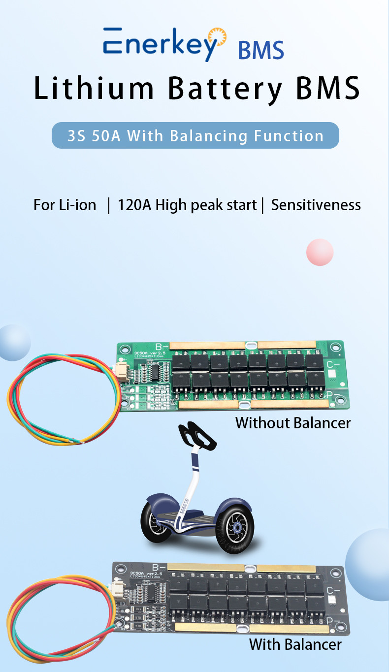 18650 bms with Balancer for lithium battery bms 3S 50a lithium battery pack case 12v bms for Home appliances