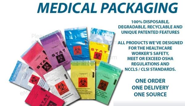 Medical packaging bags, SPECIMEN BIOHAZARD bag, LAB bags, LAB supplies, self