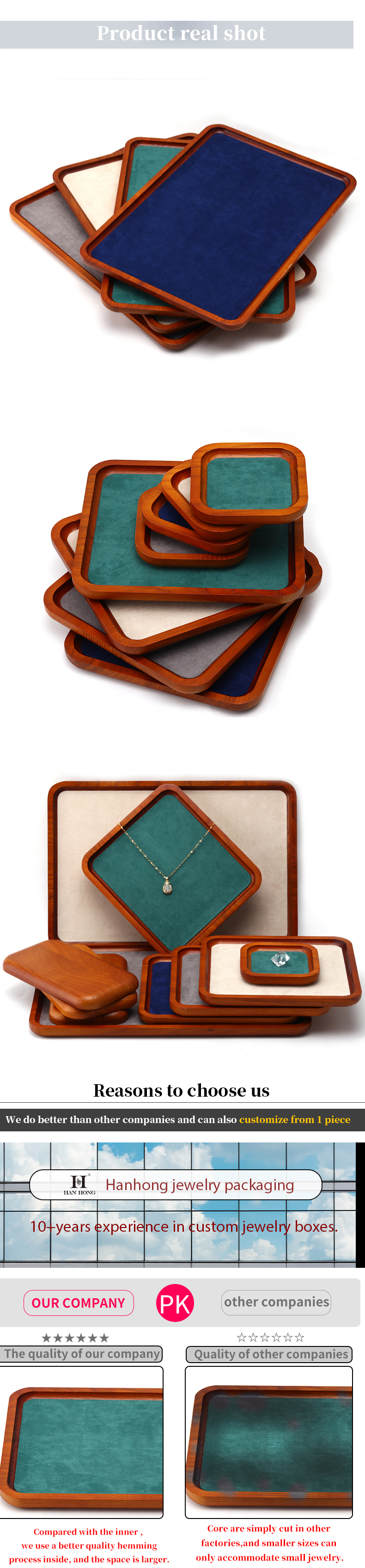 Multi Color Lining Solid Wood Jewelry Display Tray For Ring Bracelet Pendant Exhibition