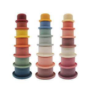 China 7 Cups Montessori Sensory Silicone Building Blocks Silicone Stacking Toy on sale
