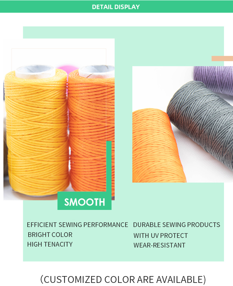 0.8mm Flat Waxed Polyester Stitching Thread for Leather Product Sewing and Durable