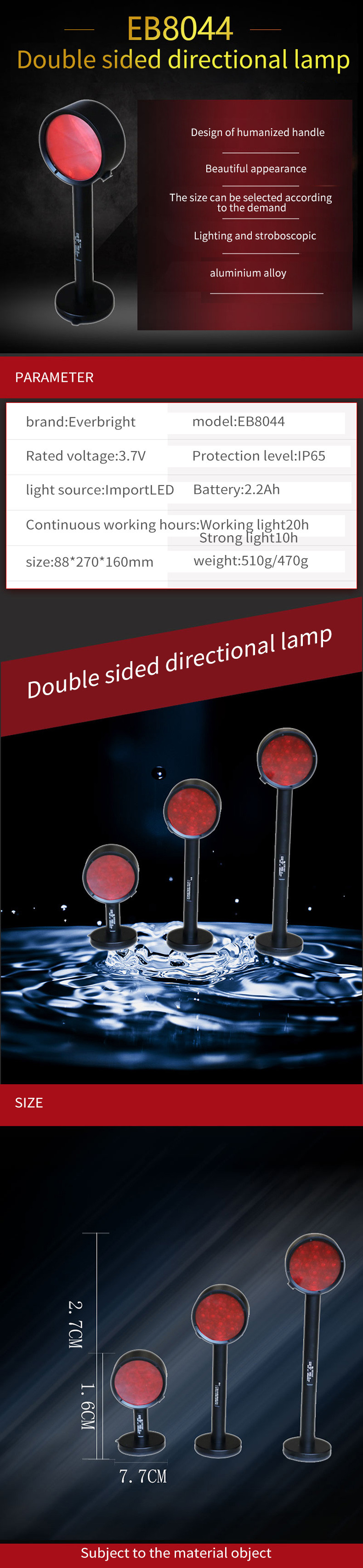 Double Sided Barricade IP65 Road Safety Lights With Non Memory Lithium Battery