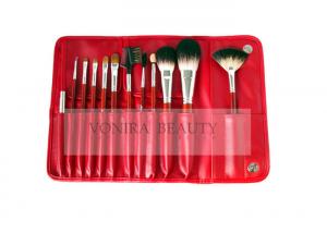 China 12PCs Nature Hair Cosmetic Makeup Brush Collection With Classic Red Handle And Red PU Clasped Case on sale