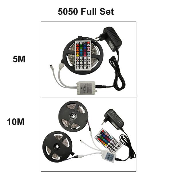 Quality Strip light 12V  5M 10M RGB No-Waterproof Led String Tape Ribbon Flexible Strip+LED Remote Controller DC EUA Adapter for sale