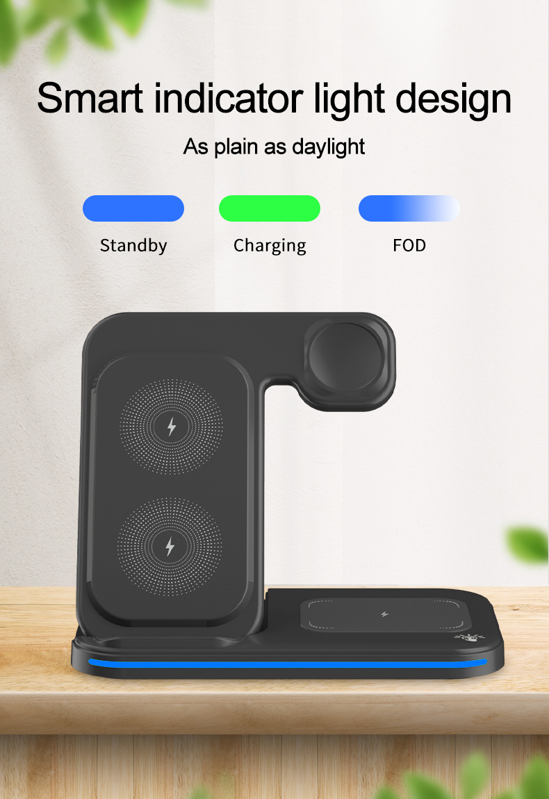 Portable 15W 3 In 1 Fast Charging Desktop Foldable Mobile Phone Universal QI Wireless Charger Stand Holder For Phone Airpod iWatch