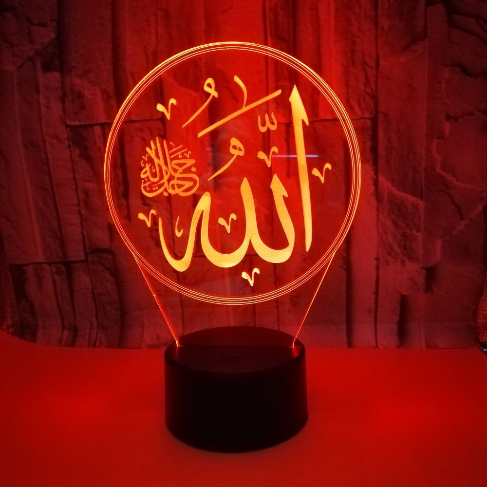 Foreign trade new Allah 3D night light custom OEM logo sign production Creative colorful 3D small table lamp