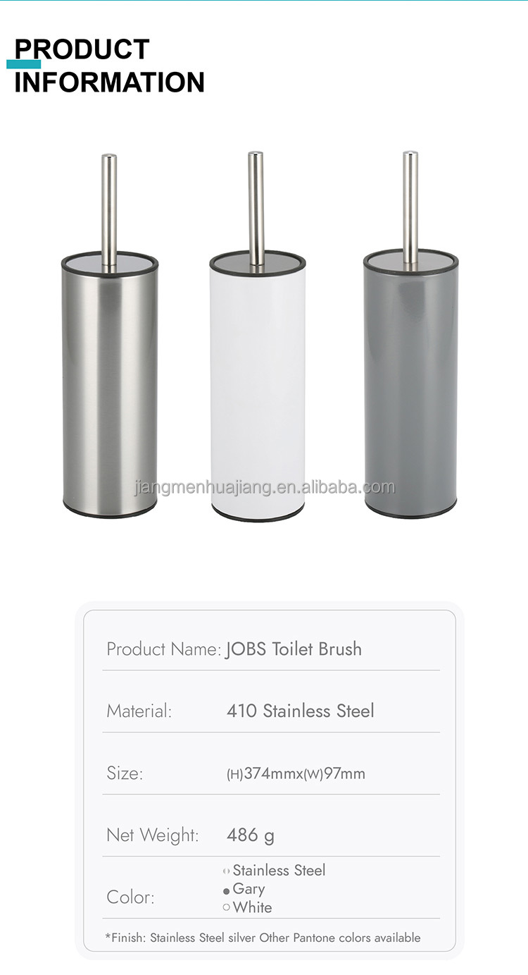 Silver Curved Design Toilet Cleaning Brush with Holder Stainless Steel OEM Acceptable