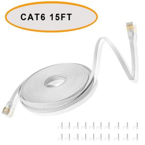 China Cat 6 Ethernet Flat Patch Cable 50 Ft White Color Unshielded Twisted Pair wholesale