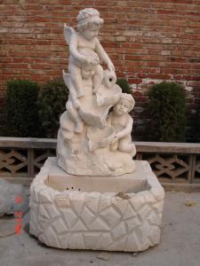 China Three Angels White Stone Wall Water Marble Fountain Pool wholesale