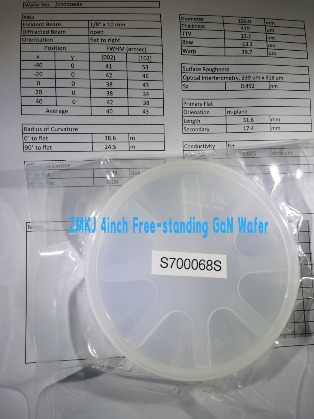 Free Standing HVPE Gallium Nitride Wafer GaN Substrates 4inch