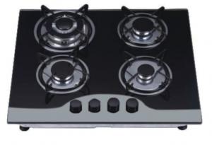 China Durable Four Burner Gas Cooker Hob Built In Installation Black Tempered Glass Material wholesale