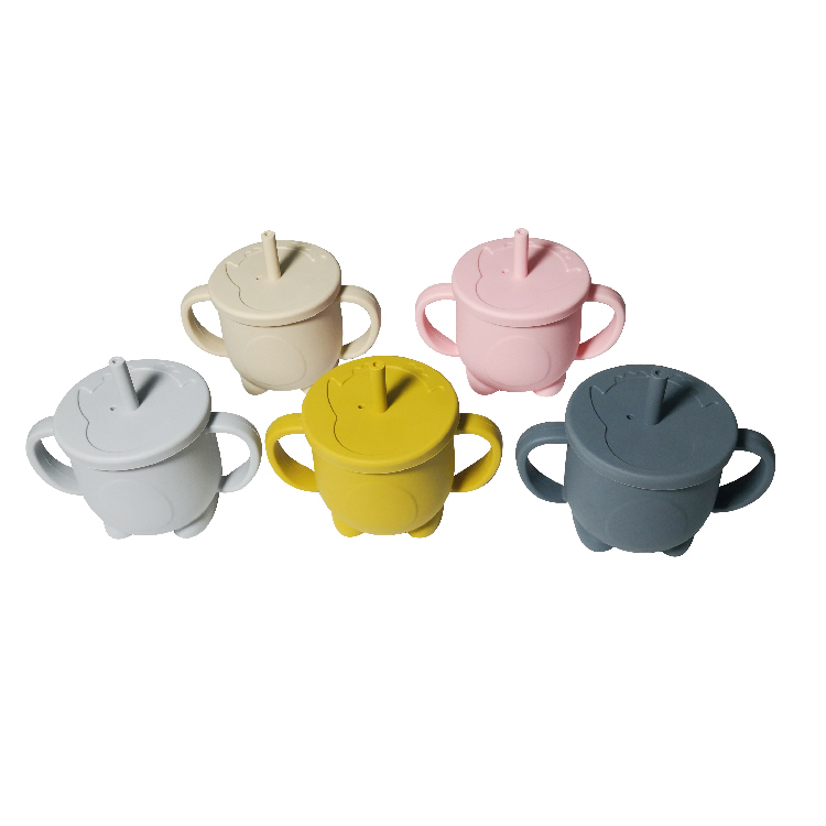 200ml Reusable Kids Drinking Water Silicone Straw Cup With Handle