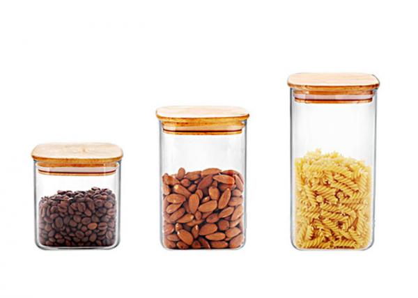 Quality Borosilicate Empty Glass Jars Large Glass Food Storage Container With Airtight Bamboo Lids 1000ml for sale