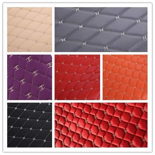 Car Footmat PVC Faux Leather Material Diamond Embroidery PVC Sponge Leather