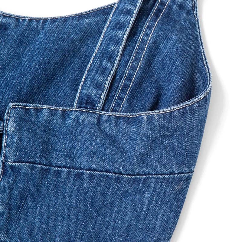 OEM Euramerican Fashionable Cross Bind Cropped Denim Vest Unlined Denim Suspender Top