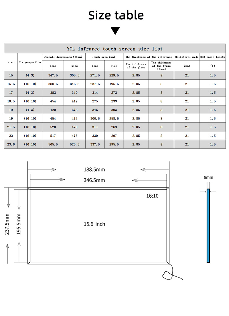 Aluminum DIY IR Touch Frame 15.6 Touch Screen Overlay Kit