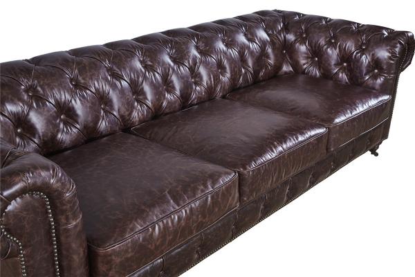 Reddish Brown Three Seater Leather Sofa High Density Foam / Sponge Solid Structure