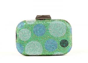 China Hot Fix Green Rhinestone Evening Bags With Decorative Multicolor Dots wholesale