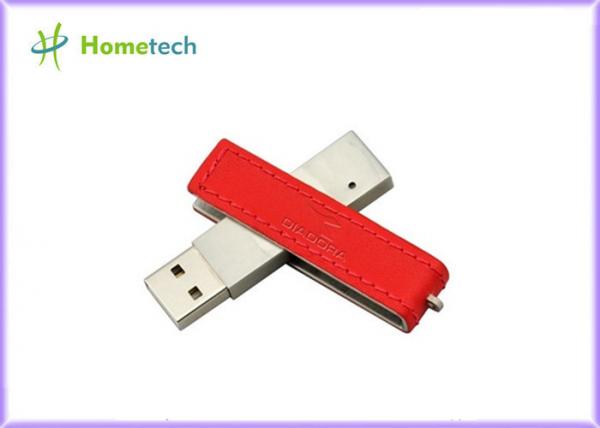 Quality Red Rectangle Leather USB Flash Disk File Transfer with High Speed for sale