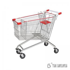 China 4 Wheels Steel Shopping Cart Trolley 100L for Supermarket Chrome Surface on sale