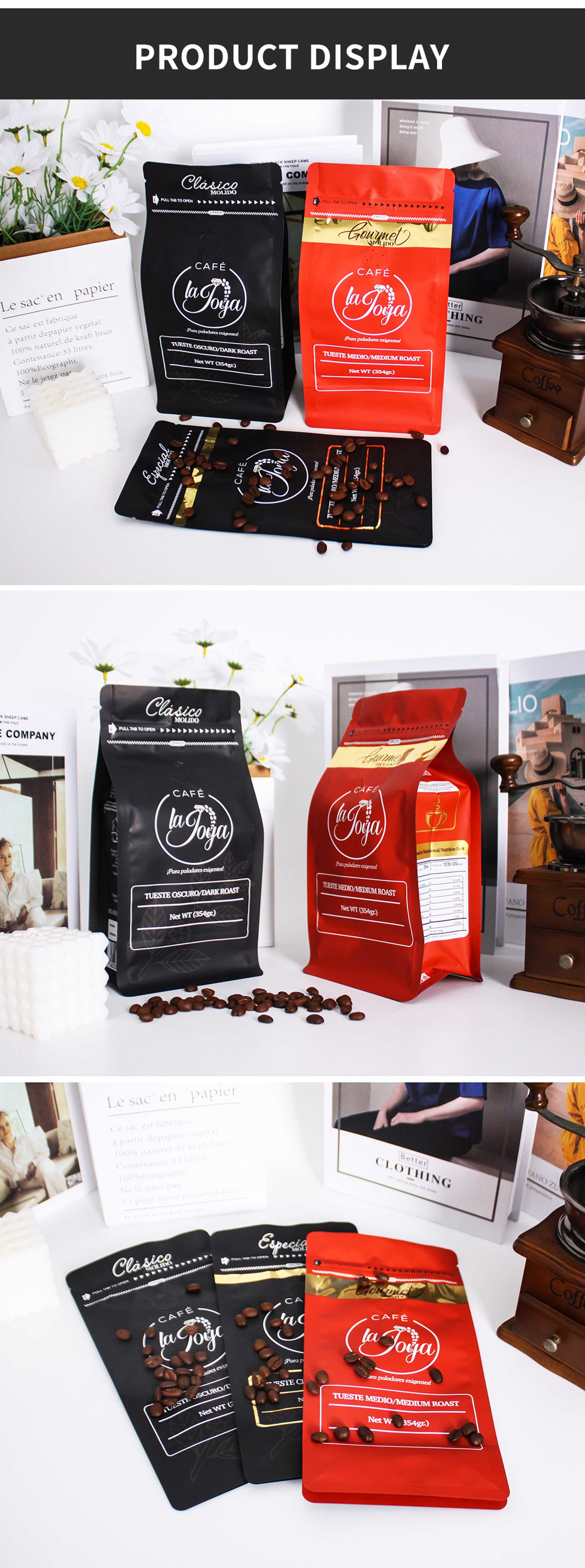 Block Bottom Customize Coffee Packaging Bags 250g 500g 1000g 1kg With Valve