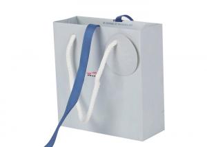 China Blue Color Custom Printed Paper Bags With Beautiful Ribbon / Rope Handle wholesale