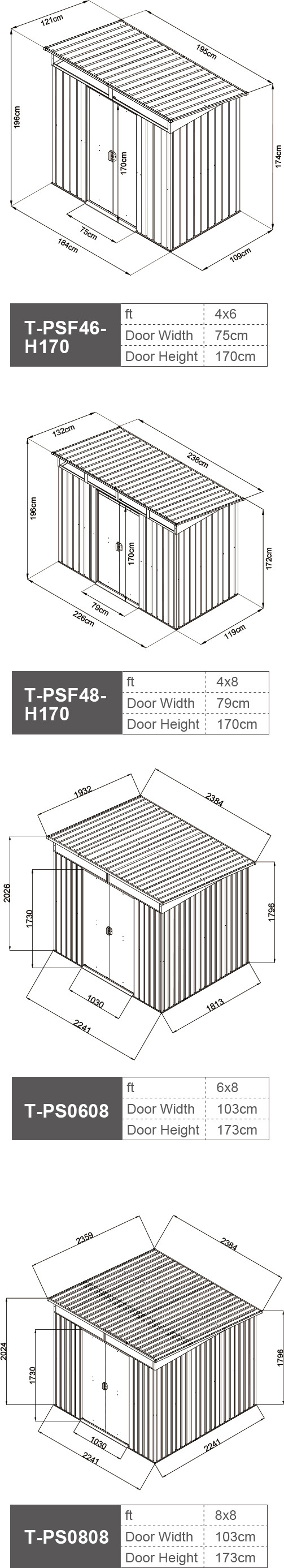 Anthracite Green Pent Roof Metal Shed / Skylight Storage Shed 4x6ft 4x8ft 6x8ft 9x8ft