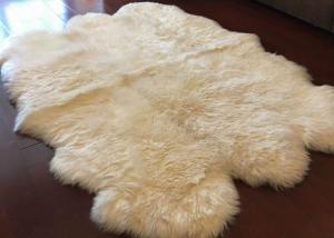 Ivory White Fur Living Room Rug 6 Pelt , 5.5 X 6 Ft Bedroom Sheepskin Rugs 