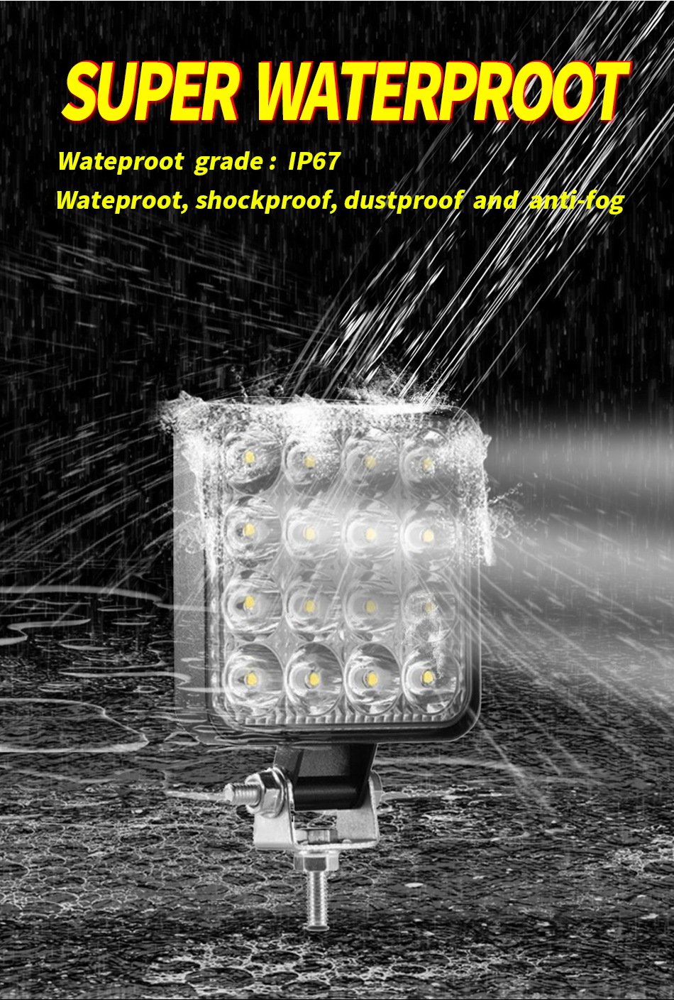 48W Square Vehicle LED Work Lights Bright 16 Leds Car Led Worklight