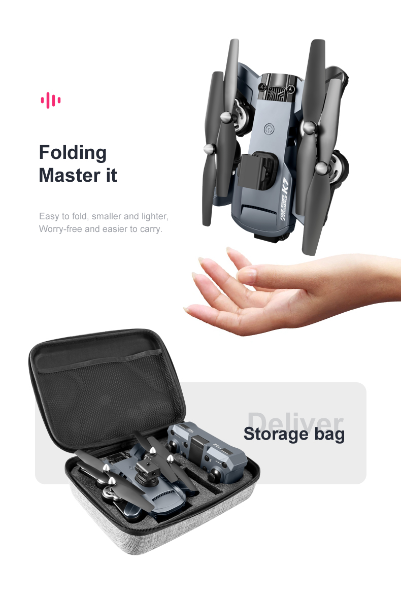 Charging Time 100 Minutes Dual Camera K7 Quadcopter with Long Range Flying and Portable Small Foldable Design