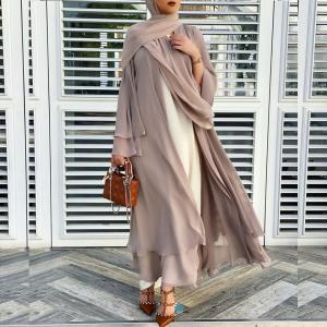 China Solid Color Cardigan Soft Elegant Big Size Muslim Long Skirt Chiffon Clothes wholesale