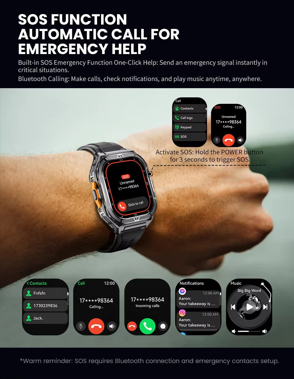 X5 Smartwatch Heart Rate Blood Oxygen BT Call Voice Assistant GPS Positioning