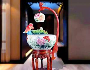 China Peony Pattern 520mm Chinese Ceramic Fish Bowl With Lamp wholesale