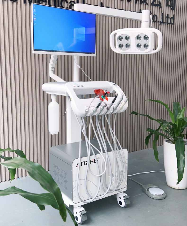Dental Clinic Dental Trolley With PC And Oral Camera Unique Mobile Dental Unit With Lamp