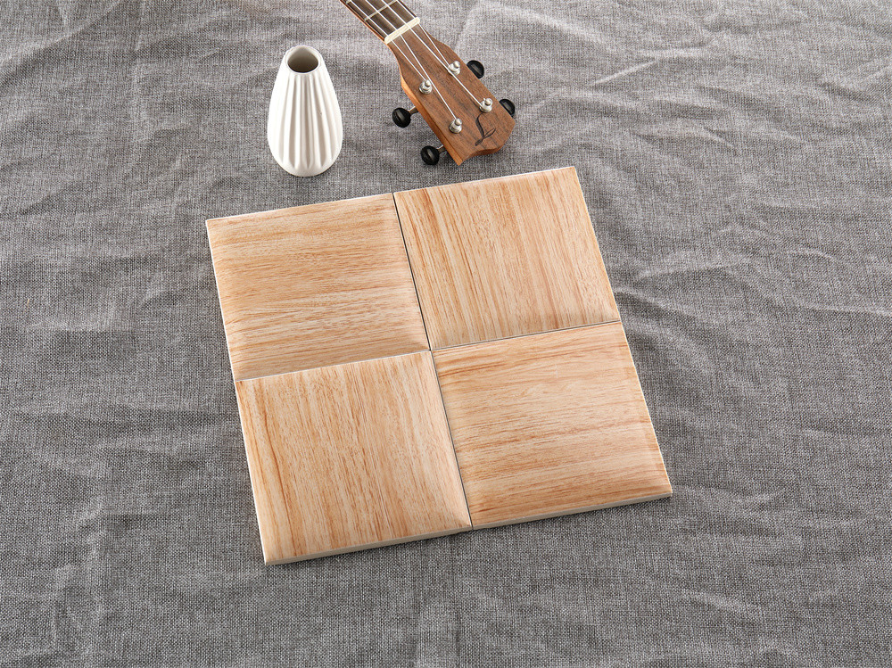 Light Yellow 152x152mm Wood Grain Bread Wall Tiles For Background And Countertop, White Body ISO9001