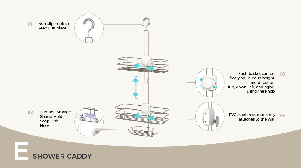 Showerhead Rack Shower Caddy Hanging Bathroom Organizer Shower Shelf for Inside Shower No Drilling Racks Over
