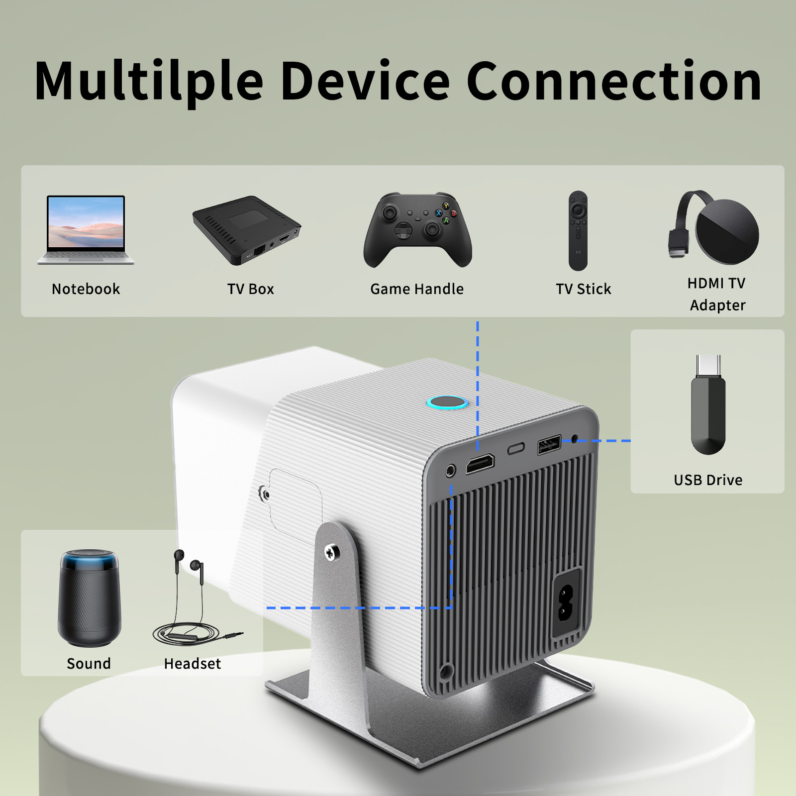 FY360 4K HD Smart LCD Projector High Brightness Home Theater Laser with Android 11.0 BT5.2 Built-in Stereo Sound and US Plug