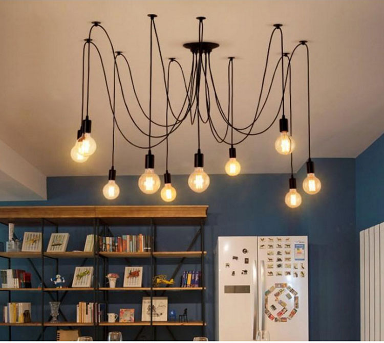 Retro Loft Industrial Chandelier Adjustable E27 Multi Head Lamps Restaurant metal lamp(WH-VP-225）