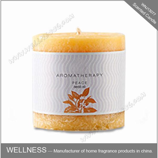 Quality Colorful Long Lasting Scented Pillar Candles With Customized Round Logo Sticker for sale