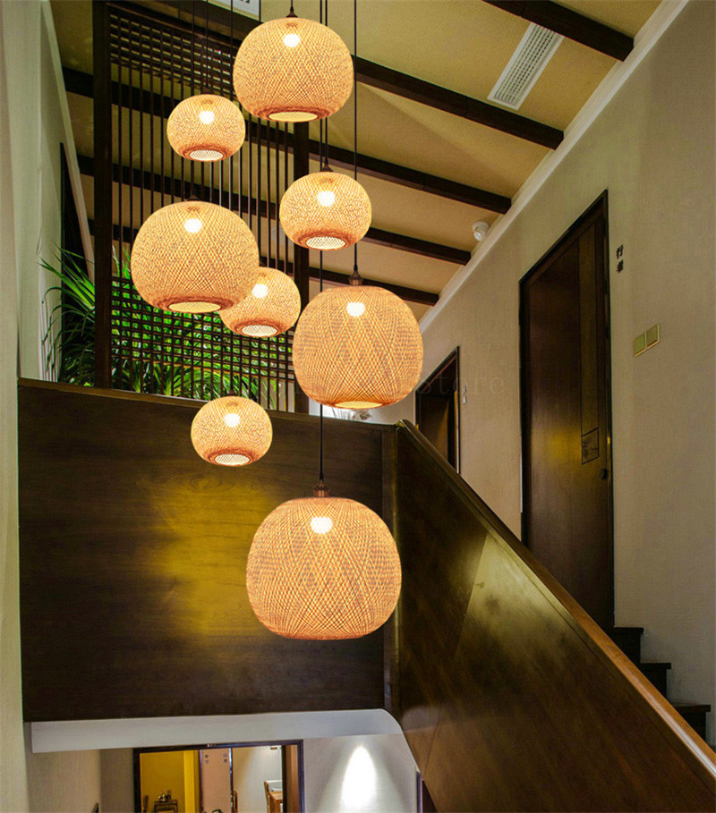 Chinese Bamboo Ball Pendant Lights Weaving Living Room Decoration Rattan Hanging Lamp(WH-WP-29)